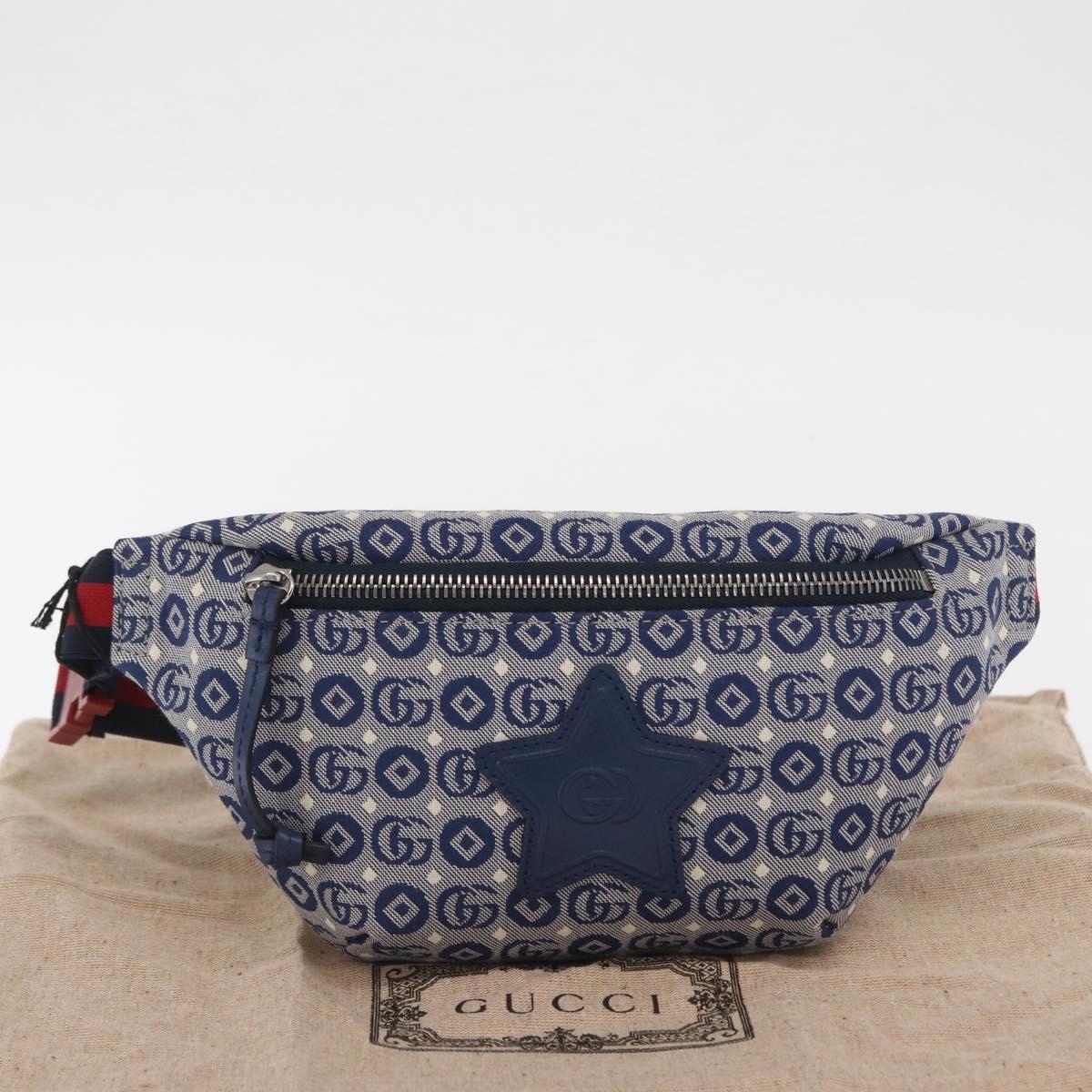 GUCCI Children's Sherry Line Waist bag Canvas Navy Red blue 502095 Auth BA10334