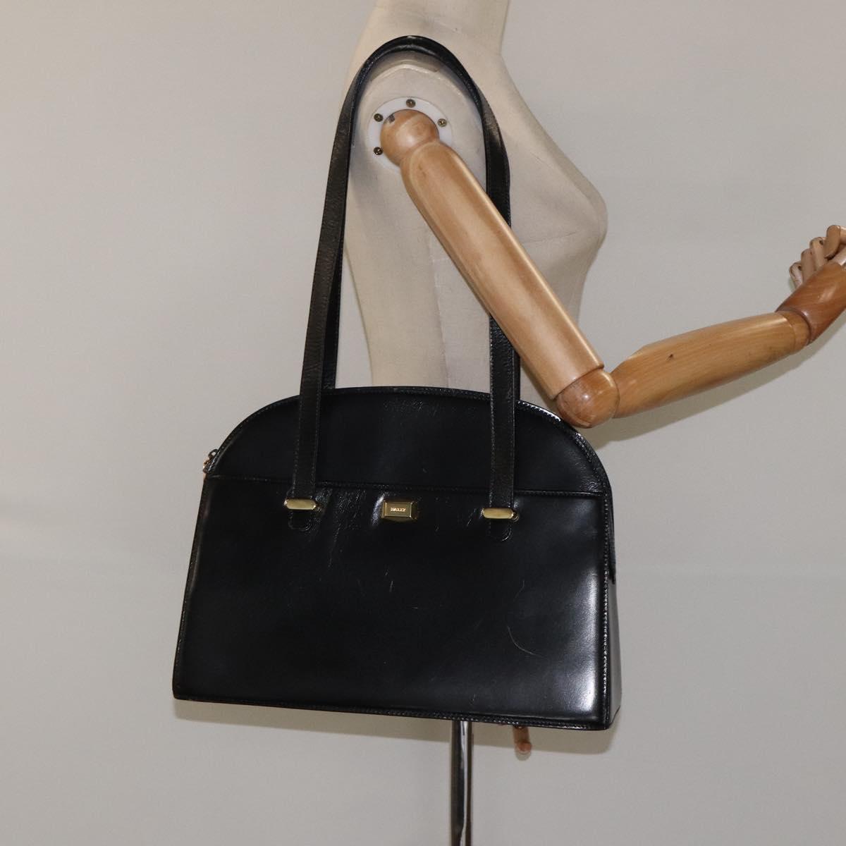 BALLY Shoulder Bag Leather Black Gold Auth BA1034