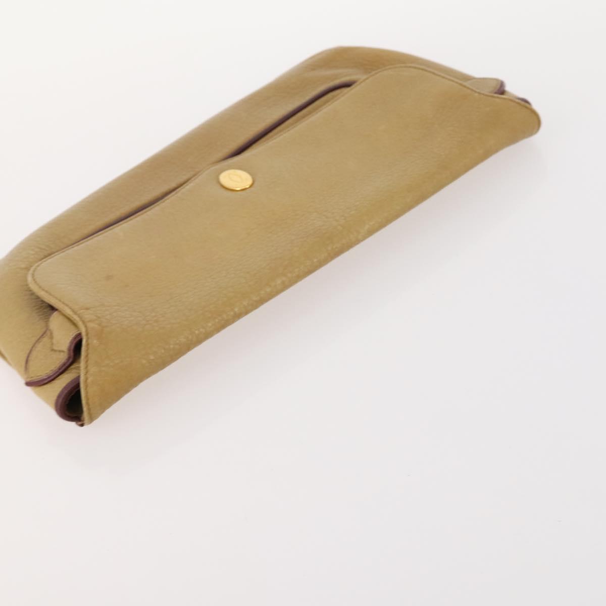 CARTIER Must Line Clutch Bag Leather 2 Set Bordeaux Gold Auth BA10341