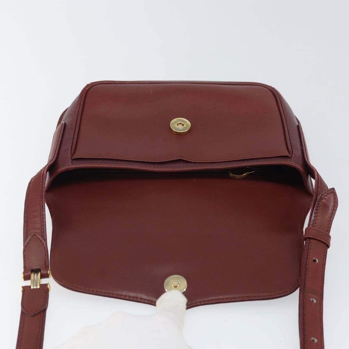 CARTIER Must Line Shoulder Bag Leather Bordeaux Gold Auth BA10342