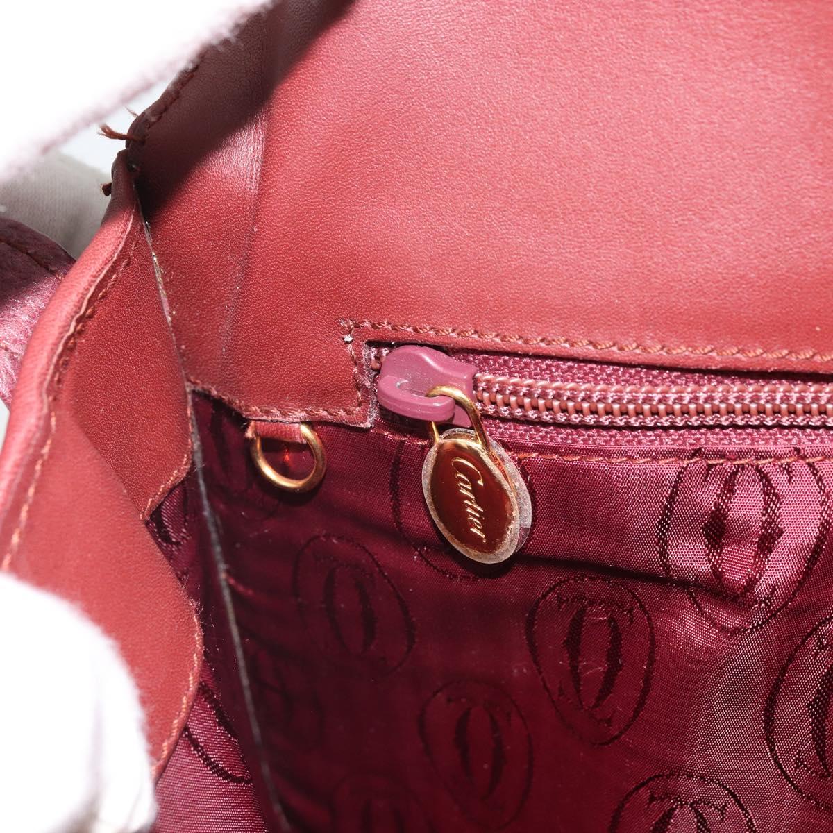 CARTIER Must Line Shoulder Bag Leather Bordeaux Gold Auth BA10342