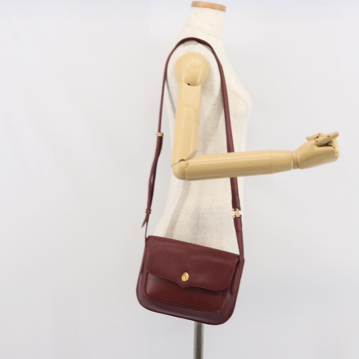 CARTIER Must Line Shoulder Bag Leather Bordeaux Gold Auth BA10342