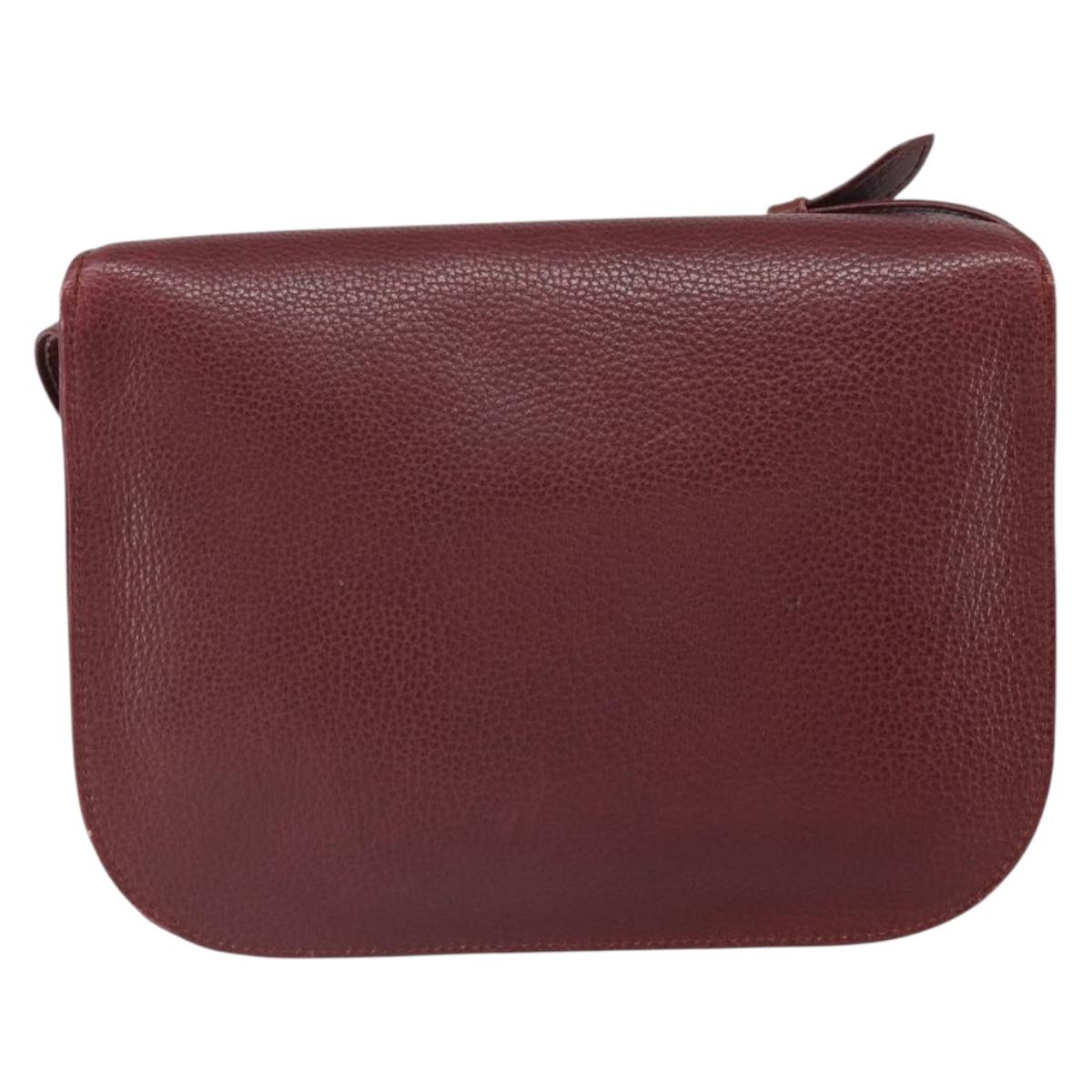 CARTIER Must Line Shoulder Bag Leather Bordeaux Gold Auth BA10342