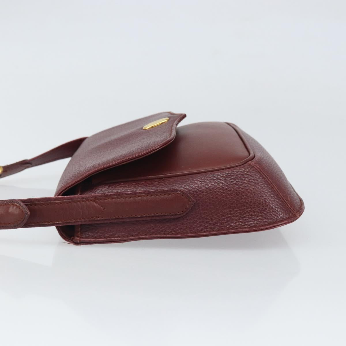 CARTIER Must Line Shoulder Bag Leather Bordeaux Gold Auth BA10342