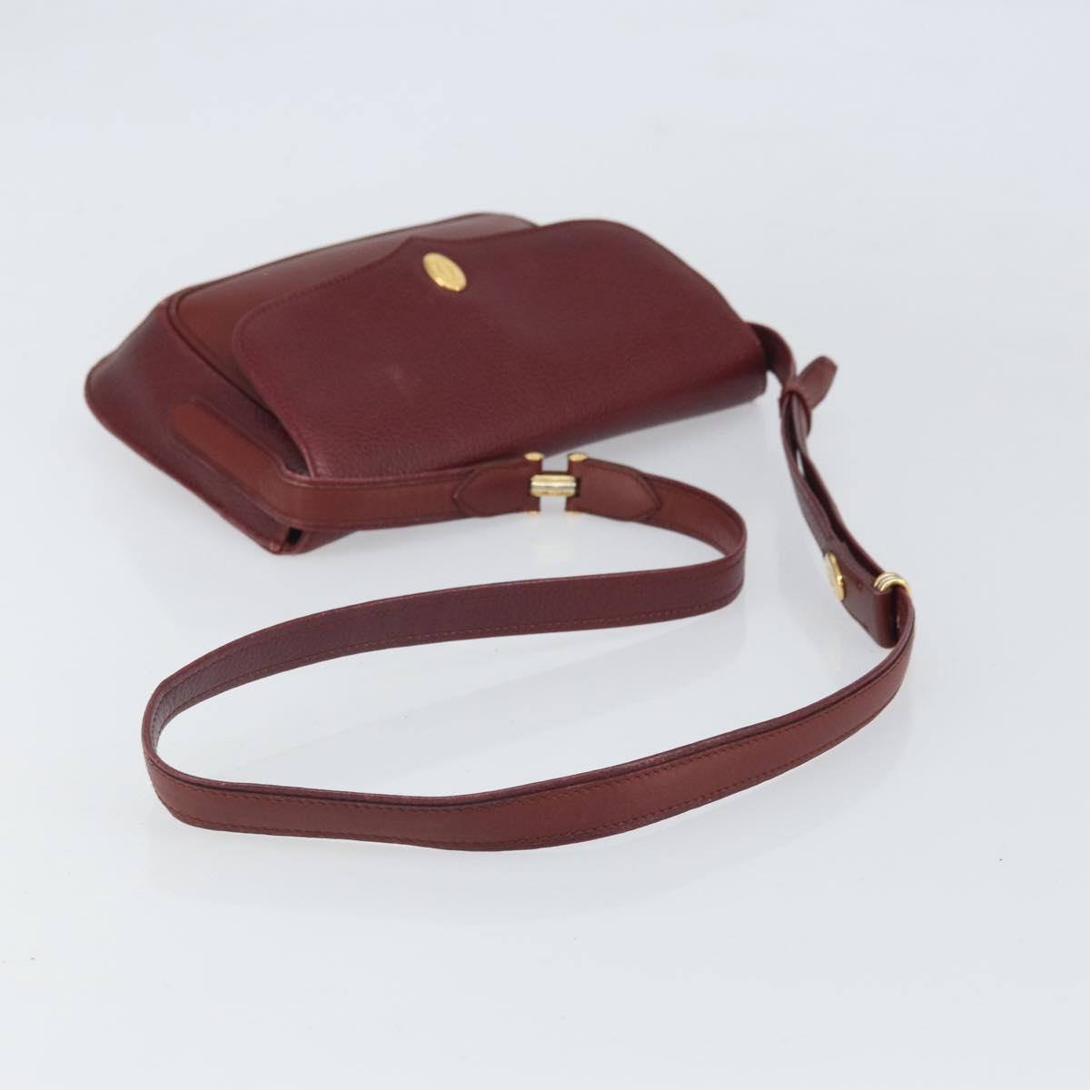 CARTIER Must Line Shoulder Bag Leather Bordeaux Gold Auth BA10342