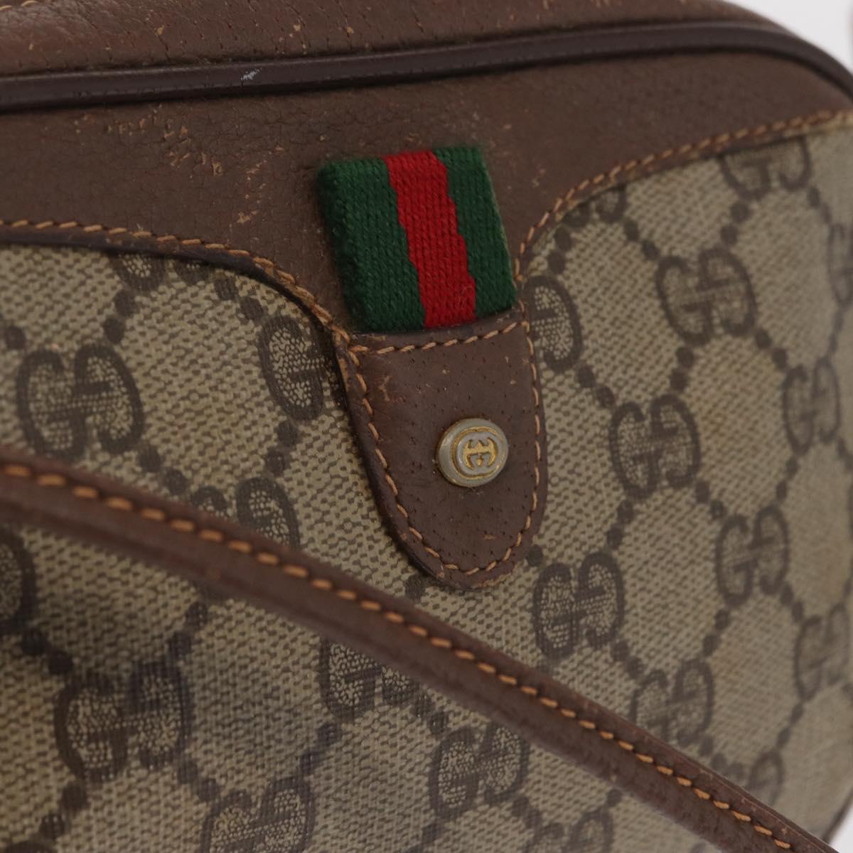 GUCCI GG Supreme Web Sherry Line Bag PVC Beige Gold 156 02 066 Auth BA10344