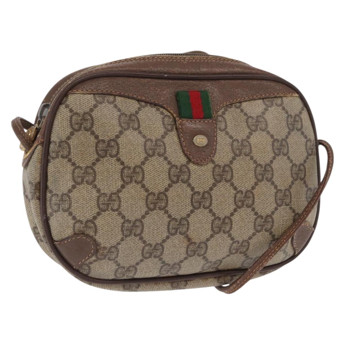 GUCCI GG Supreme Web Sherry Line Bag PVC Beige Gold 156 02 066 Auth BA10344
