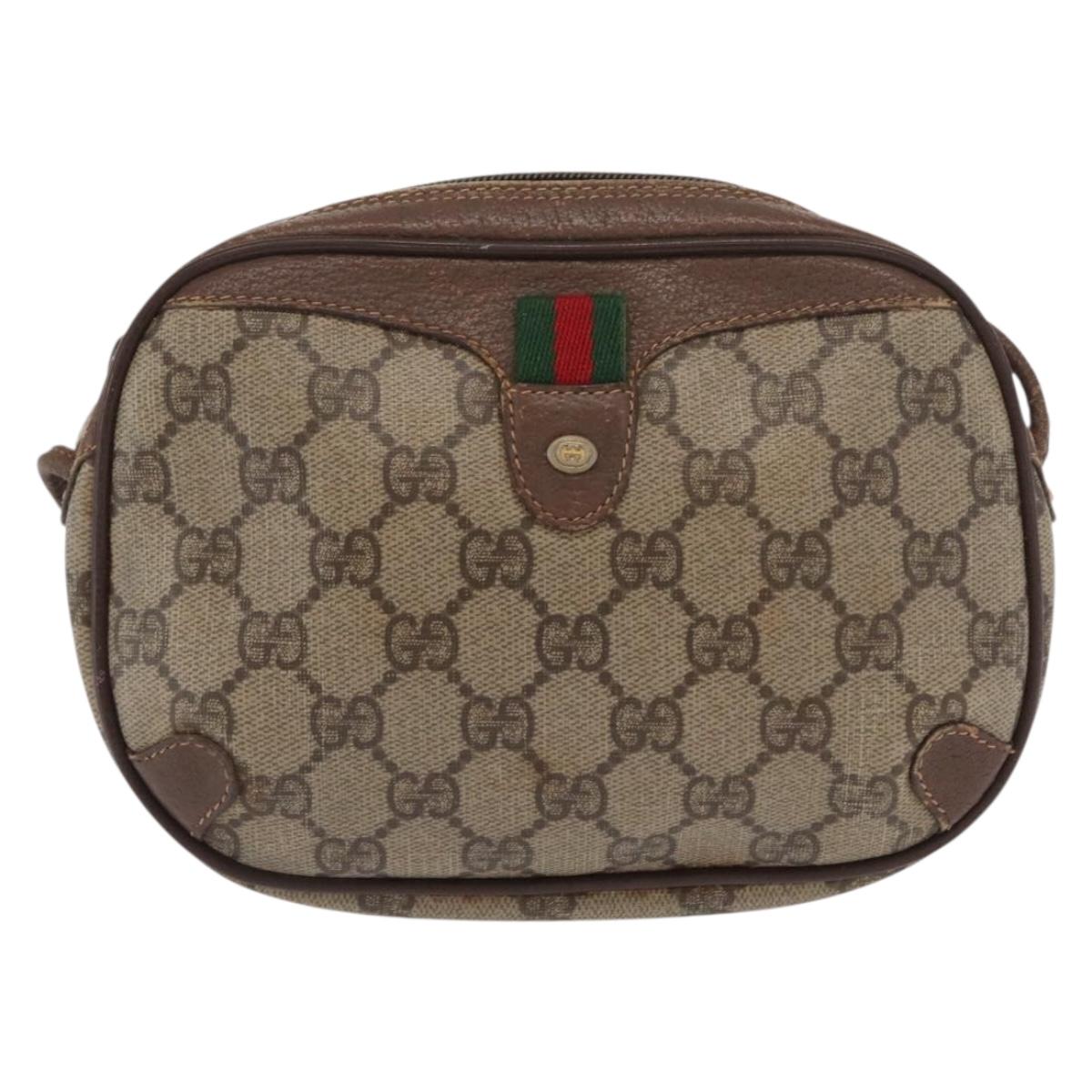 GUCCI GG Supreme Web Sherry Line Bag PVC Beige Gold 156 02 066 Auth BA10344