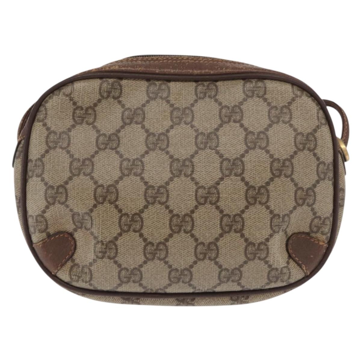 GUCCI GG Supreme Web Sherry Line Bag PVC Beige Gold 156 02 066 Auth BA10344