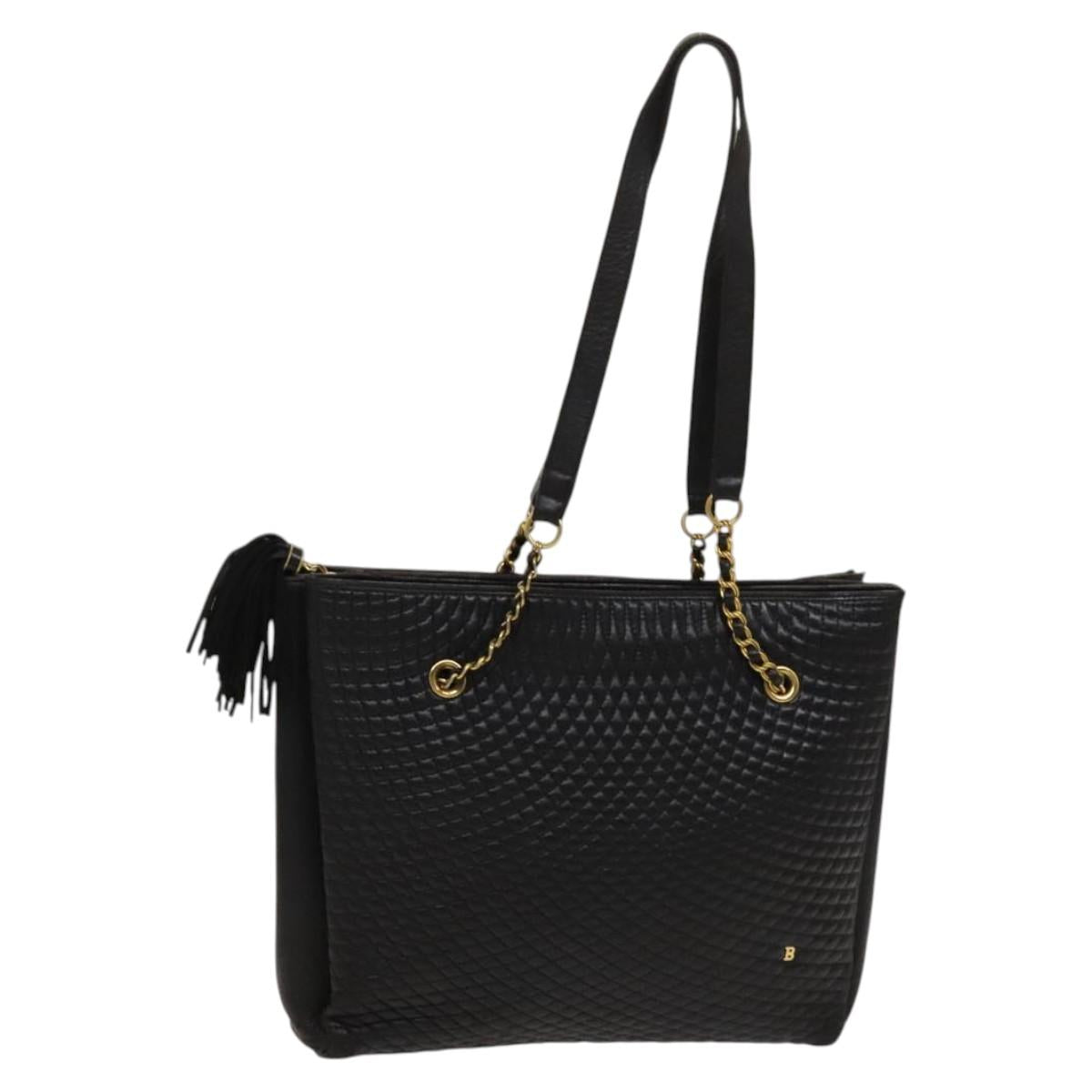BALLY Quilted Shoulder Bag Leather Black Gold Auth BA1035