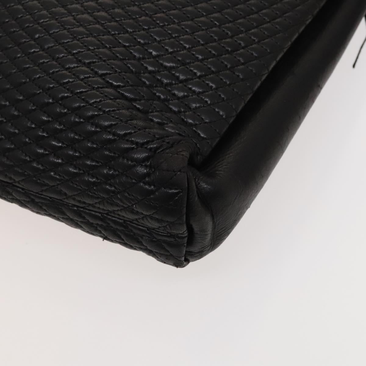 BALLY Quilted Shoulder Bag Leather Black Gold Auth BA1035