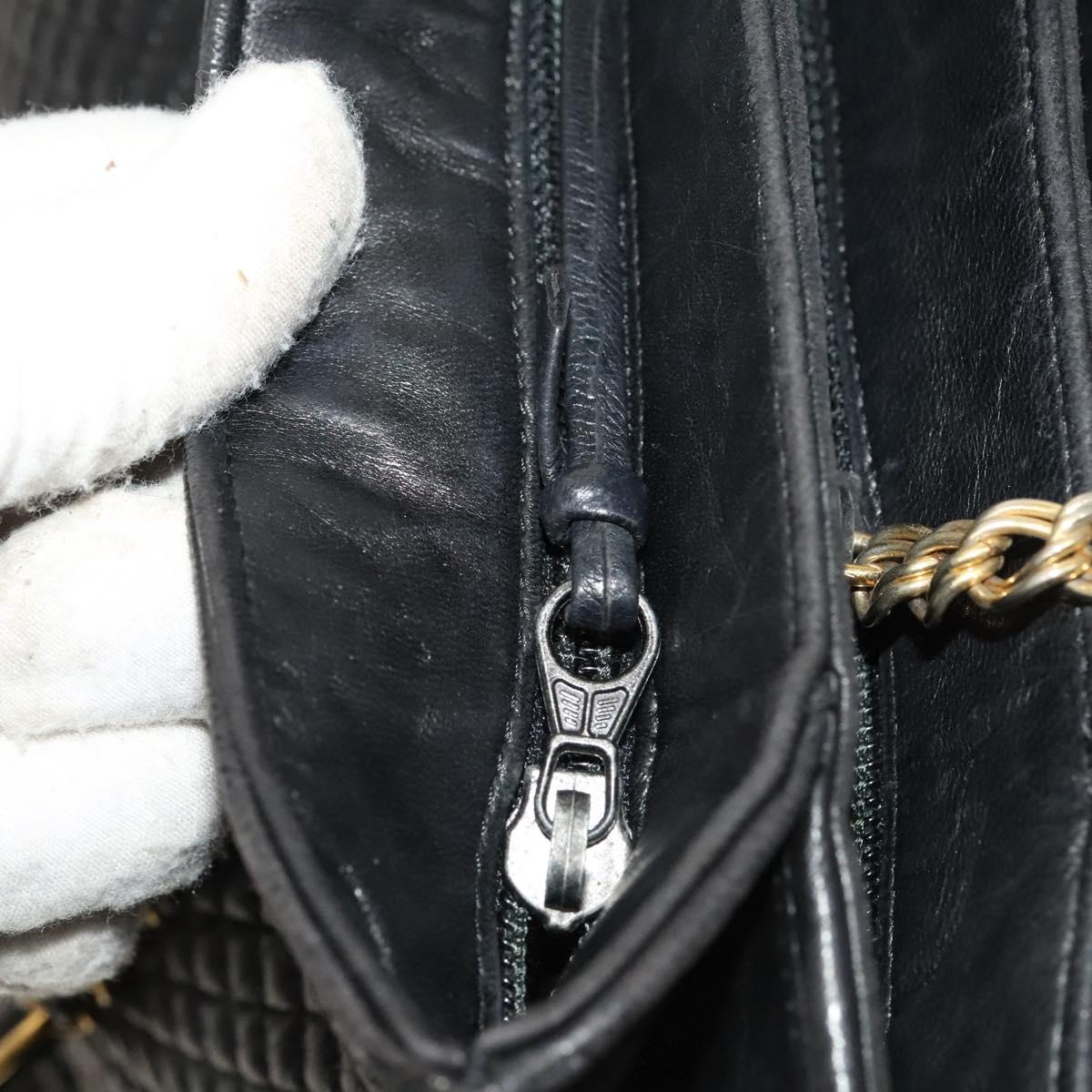 BALLY Quilted Shoulder Bag Leather Black Gold Auth BA1035