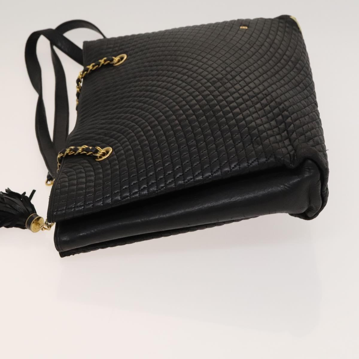 BALLY Quilted Shoulder Bag Leather Black Gold Auth BA1035