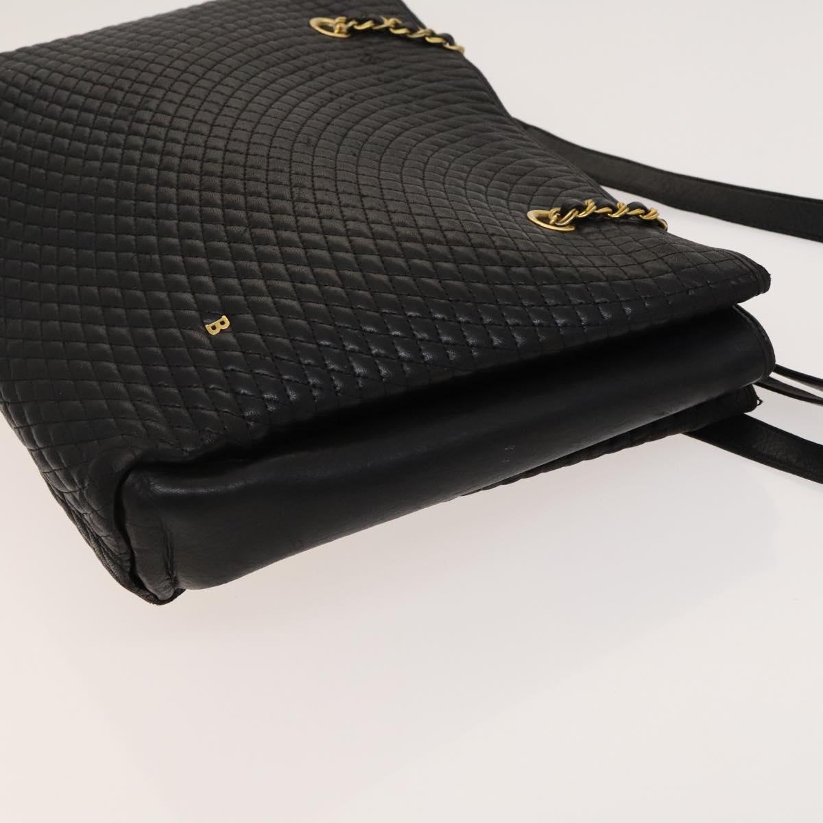 BALLY Quilted Shoulder Bag Leather Black Gold Auth BA1035