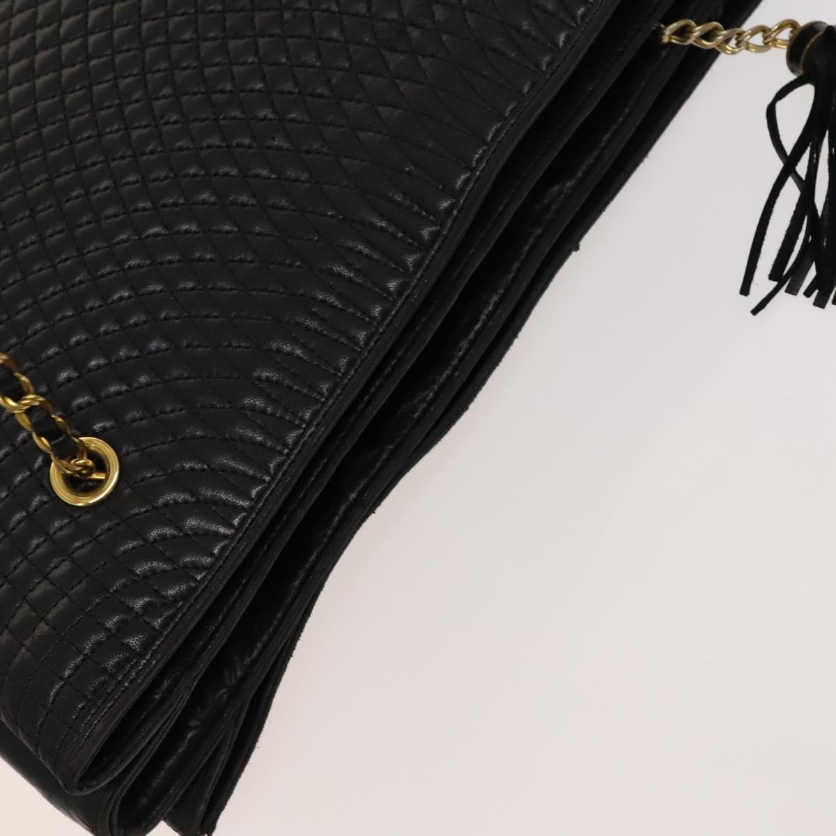 BALLY Quilted Shoulder Bag Leather Black Gold Auth BA1035