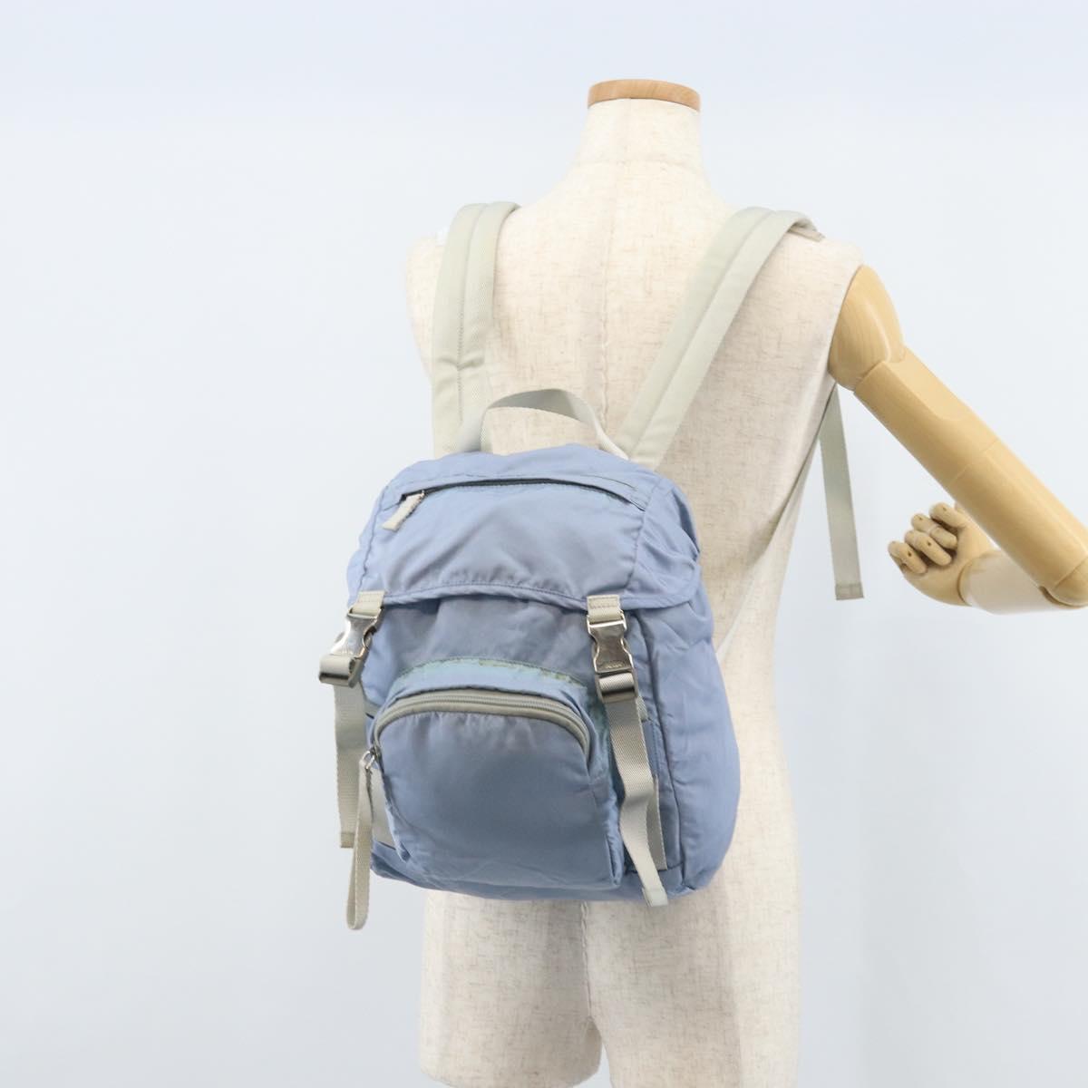 PRADA Backpack Nylon Light Blue Silver Auth BA10351