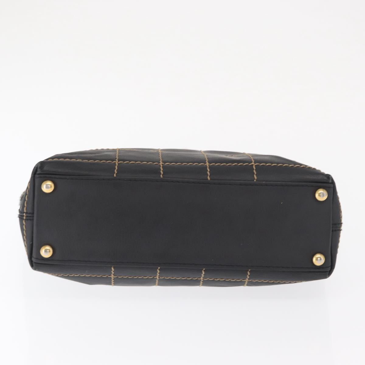 CHANEL Choco Bar Chain Hand Bag Leather Black Gold CC Auth BA10362