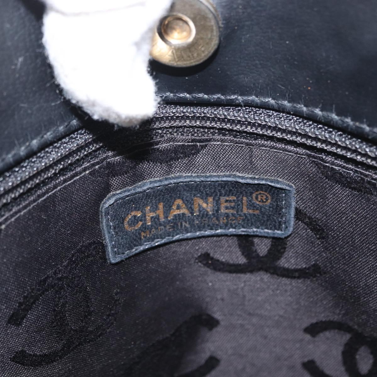 CHANEL Choco Bar Chain Hand Bag Leather Black Gold CC Auth BA10362