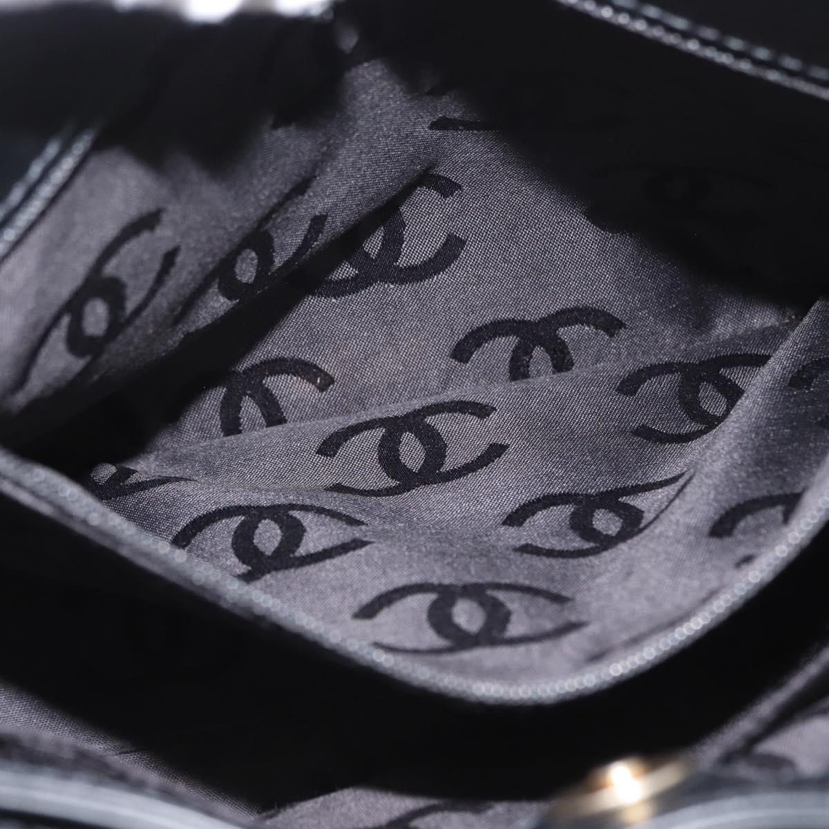 CHANEL Choco Bar Chain Hand Bag Leather Black Gold CC Auth BA10362