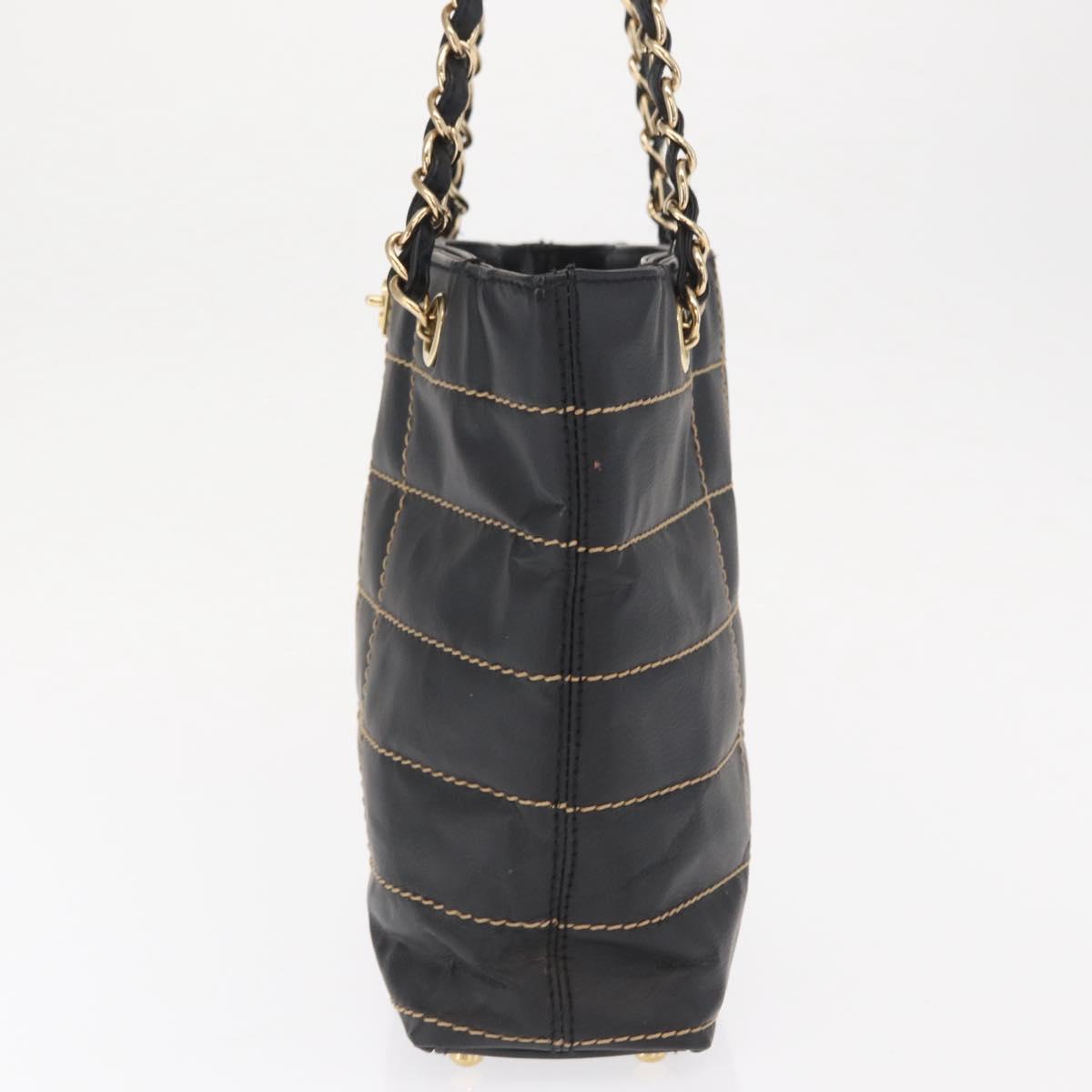 CHANEL Choco Bar Chain Hand Bag Leather Black Gold CC Auth BA10362