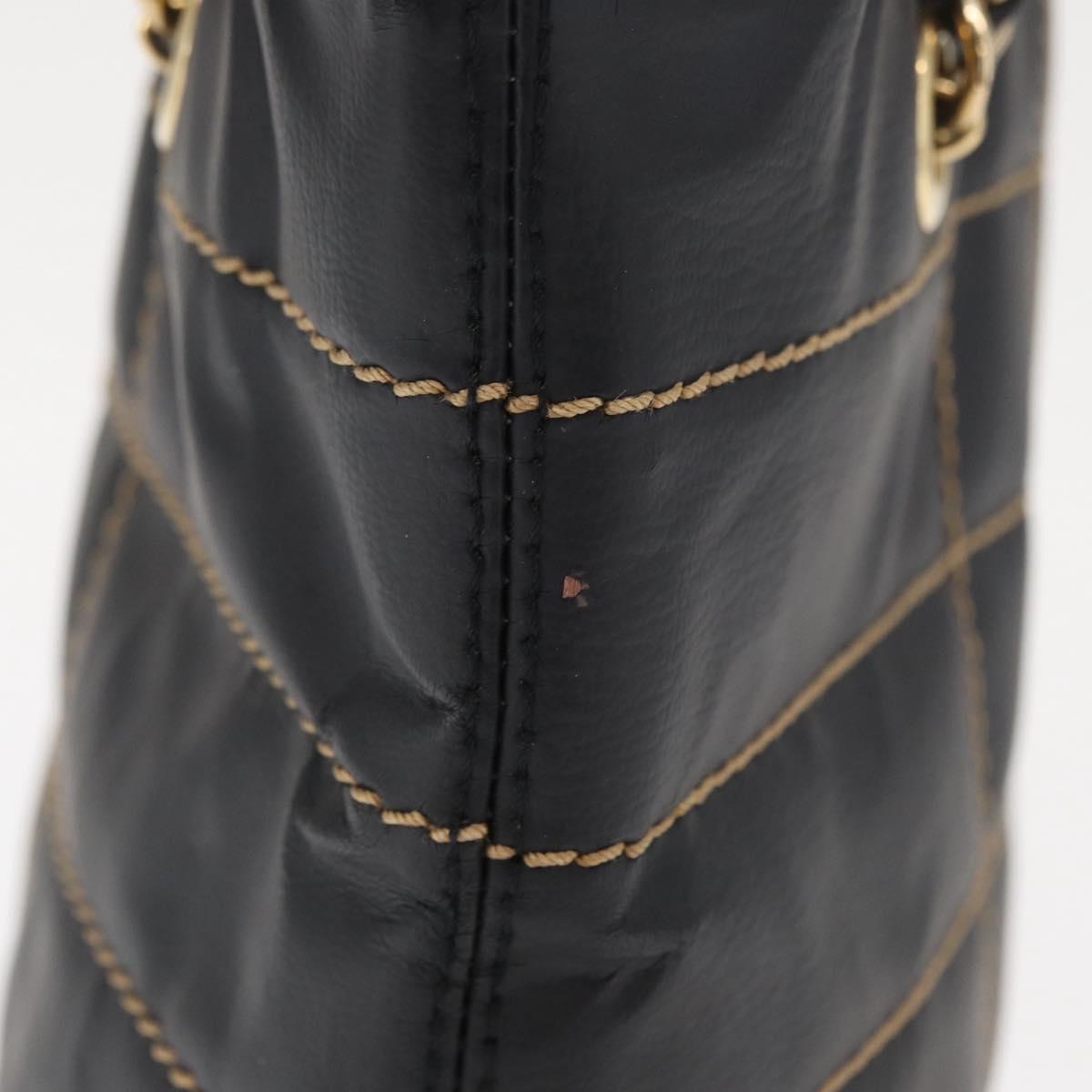 CHANEL Choco Bar Chain Hand Bag Leather Black Gold CC Auth BA10362