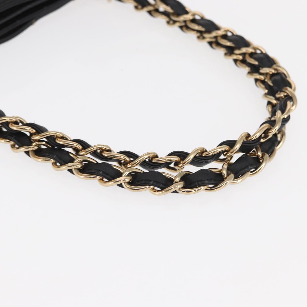 CHANEL Choco Bar Chain Hand Bag Leather Black Gold CC Auth BA10362
