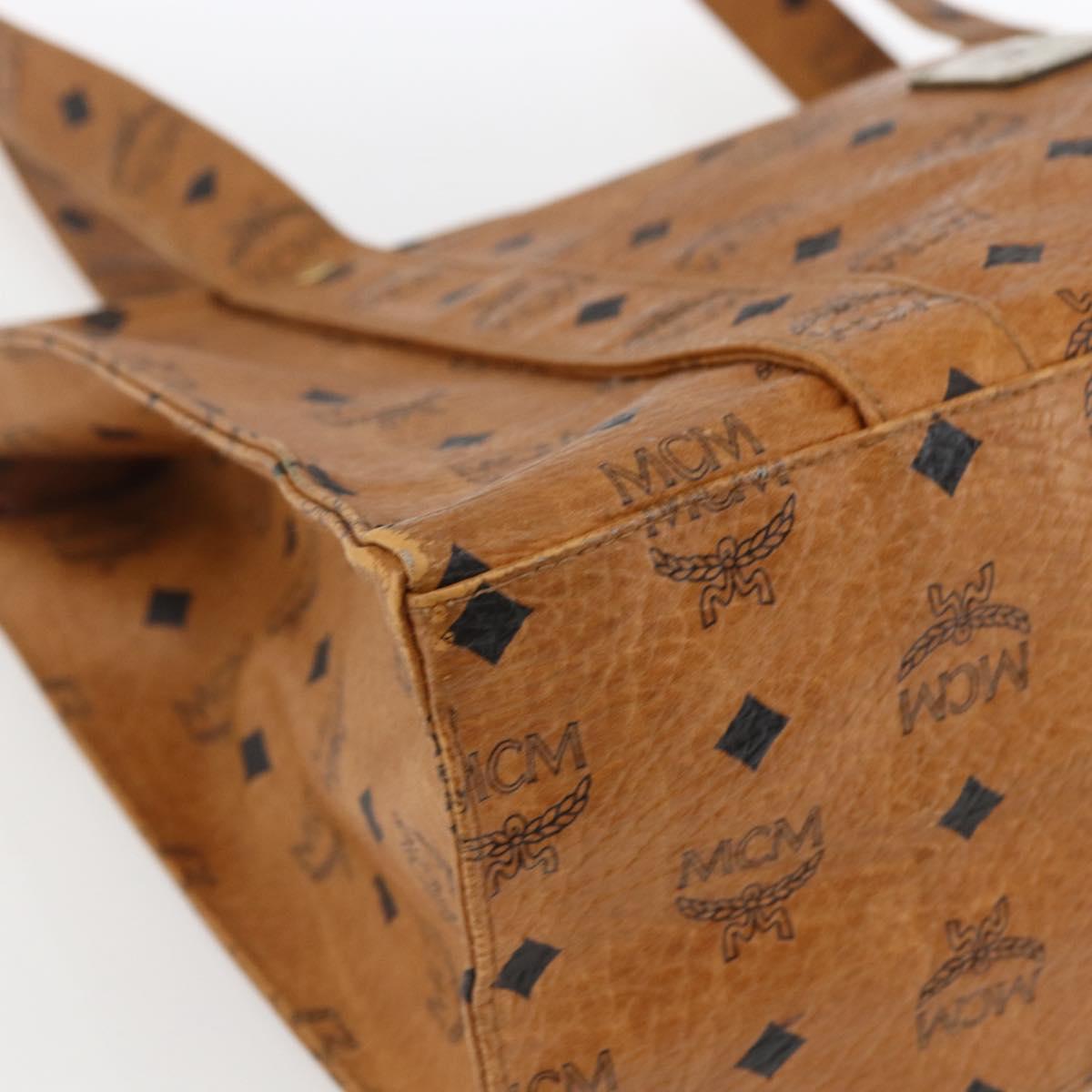 MCM Logogram Vicetos Tote Bag PVC Brown Gold Auth BA10363