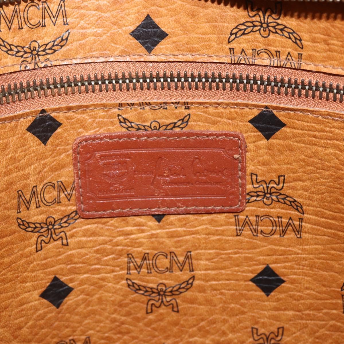MCM Logogram Vicetos Tote Bag PVC Brown Gold Auth BA10363