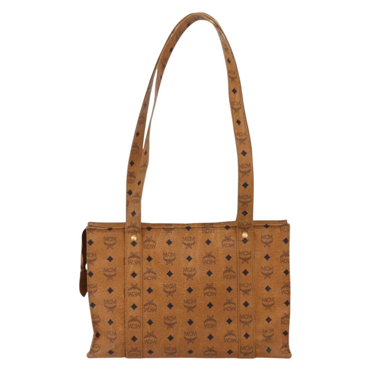 MCM Logogram Vicetos Tote Bag PVC Brown Gold Auth BA10363