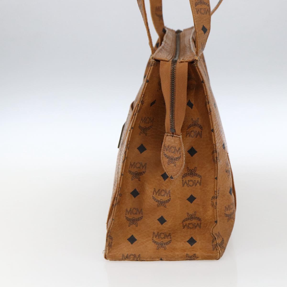 MCM Logogram Vicetos Tote Bag PVC Brown Gold Auth BA10363