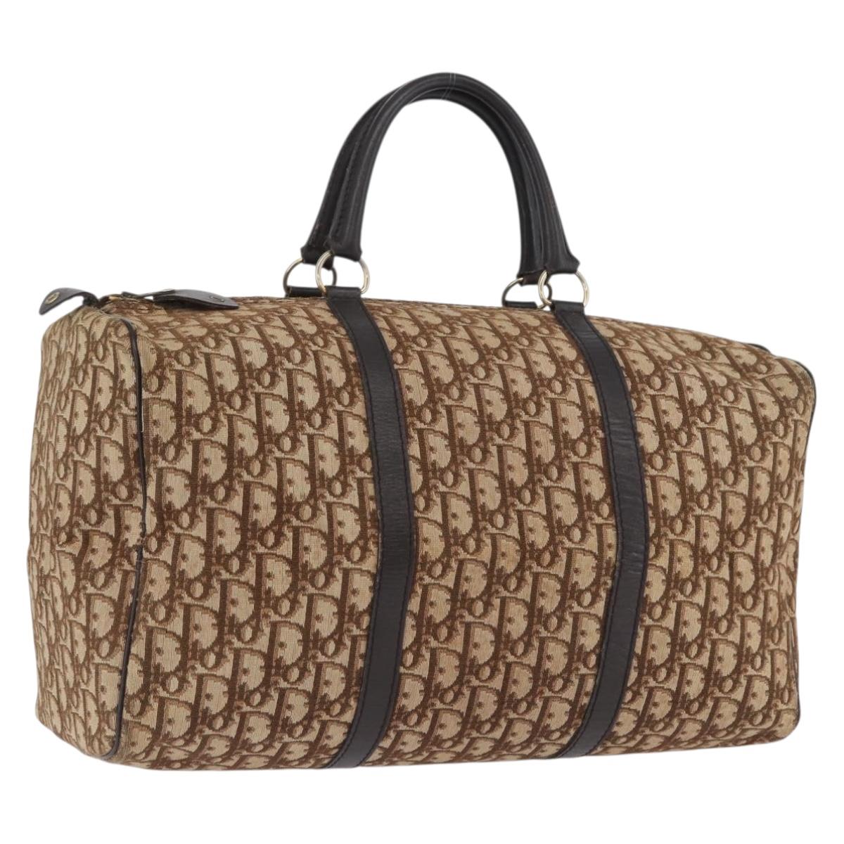 Christian Dior Trotter Canvas Boston Bag Brown Gold Auth BA10366