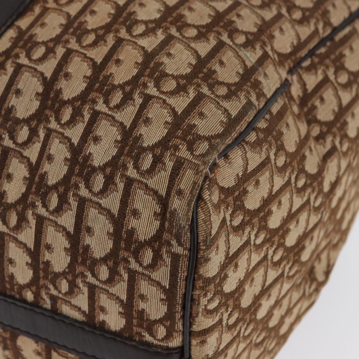 Christian Dior Trotter Canvas Boston Bag Brown Gold Auth BA10366