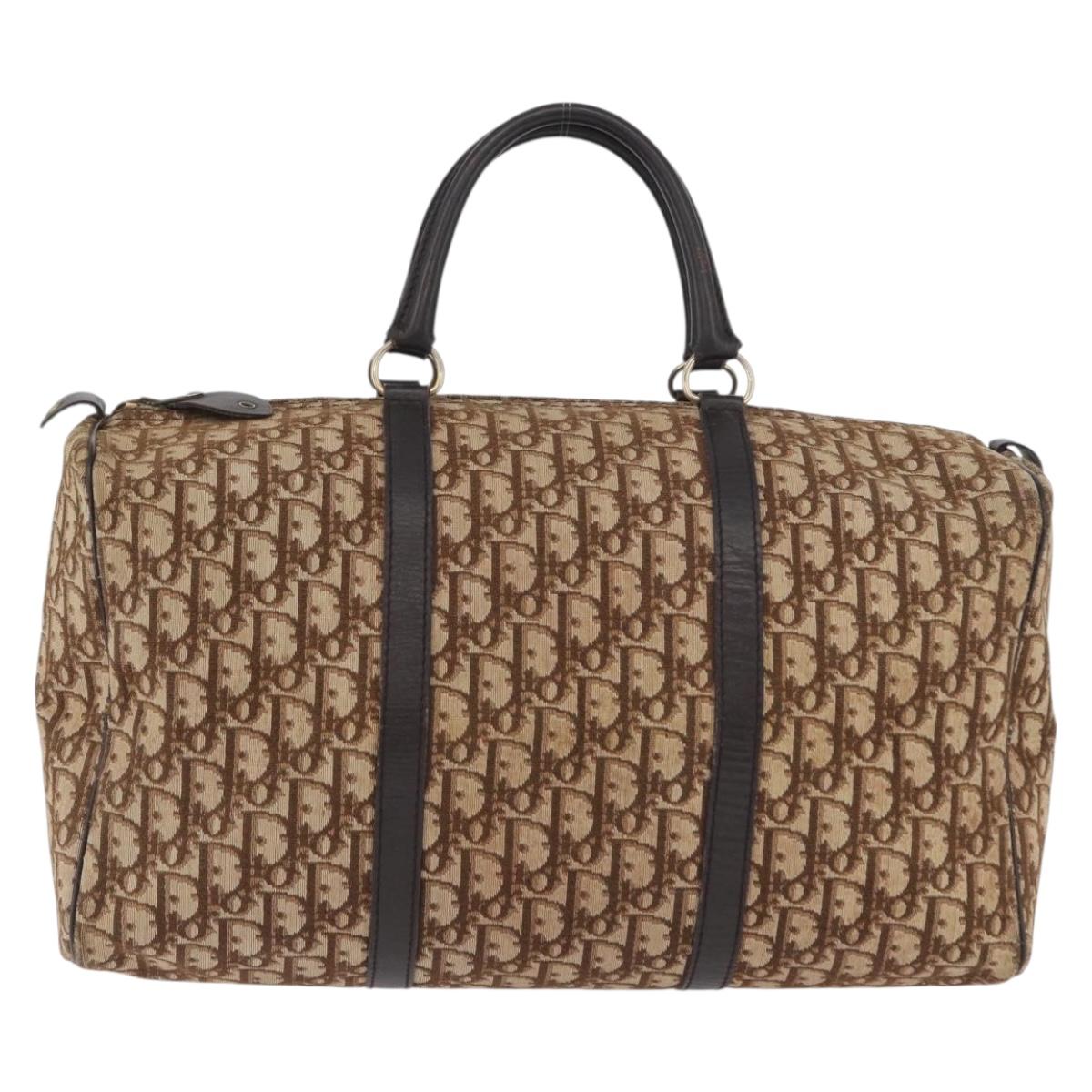 Christian Dior Trotter Canvas Boston Bag Brown Gold Auth BA10366