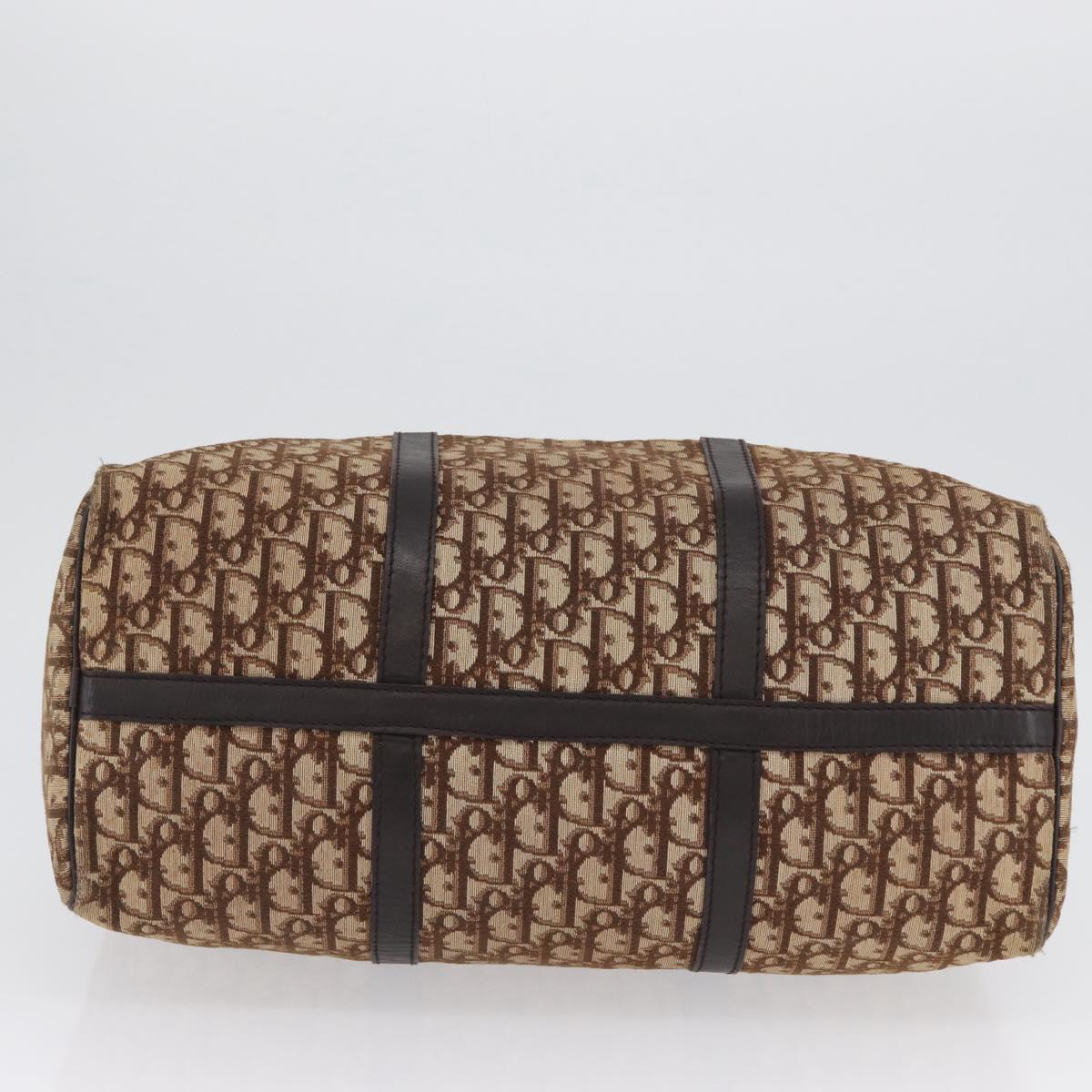 Christian Dior Trotter Canvas Boston Bag Brown Gold Auth BA10366