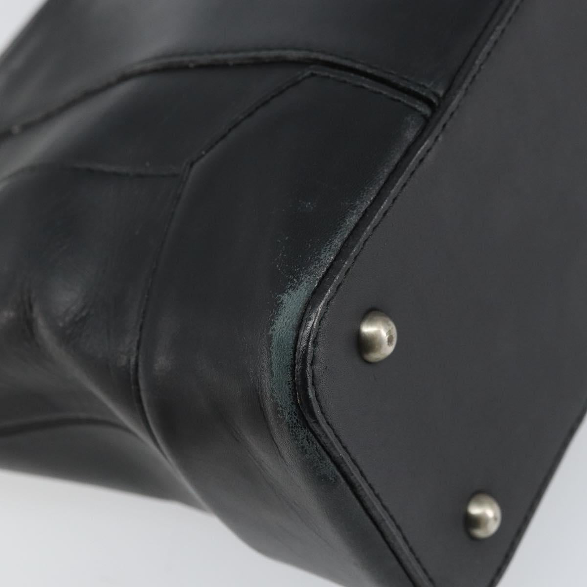 BURBERRY Hand Bag Leather Black Silver Auth BA10370