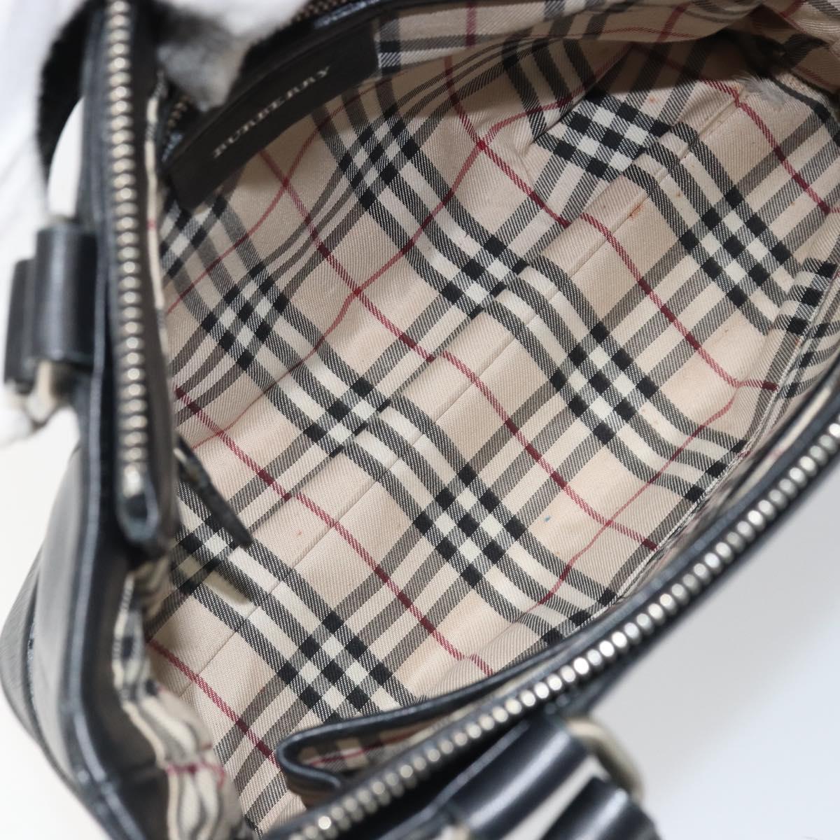 BURBERRY Hand Bag Leather Black Silver Auth BA10370