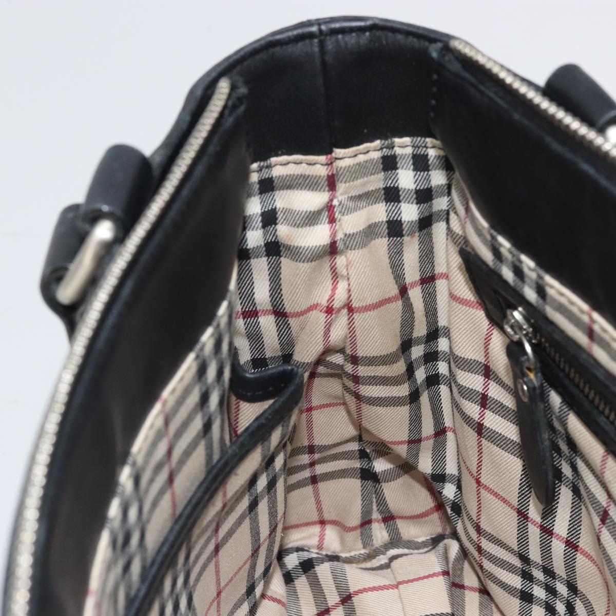 BURBERRY Hand Bag Leather Black Silver Auth BA10370