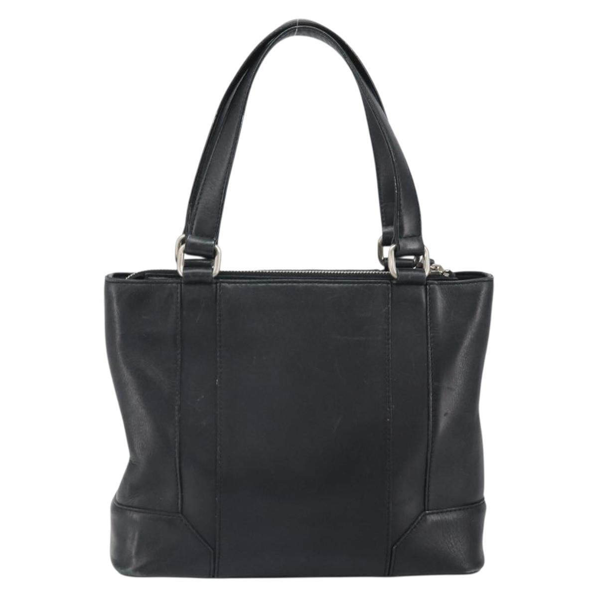 BURBERRY Hand Bag Leather Black Silver Auth BA10370