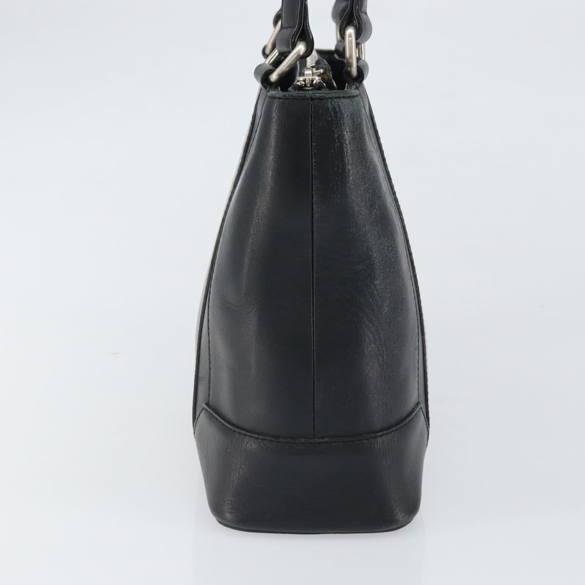 BURBERRY Hand Bag Leather Black Silver Auth BA10370