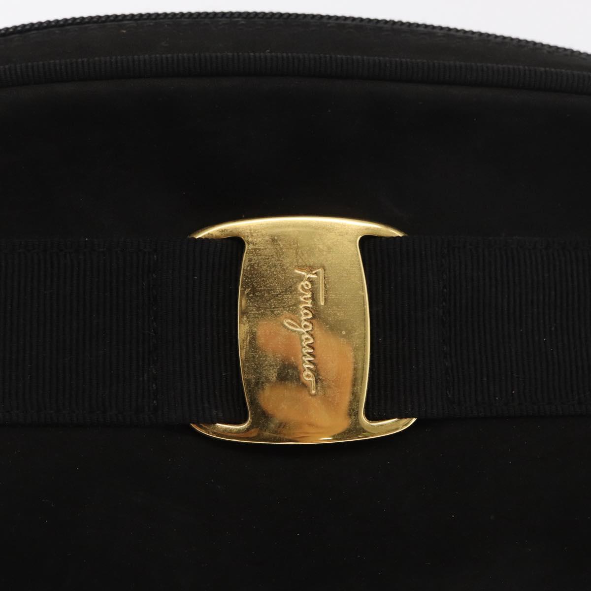 Salvatore Ferragamo Vala Shoulder Bag Suede Black Gold Auth BA10372