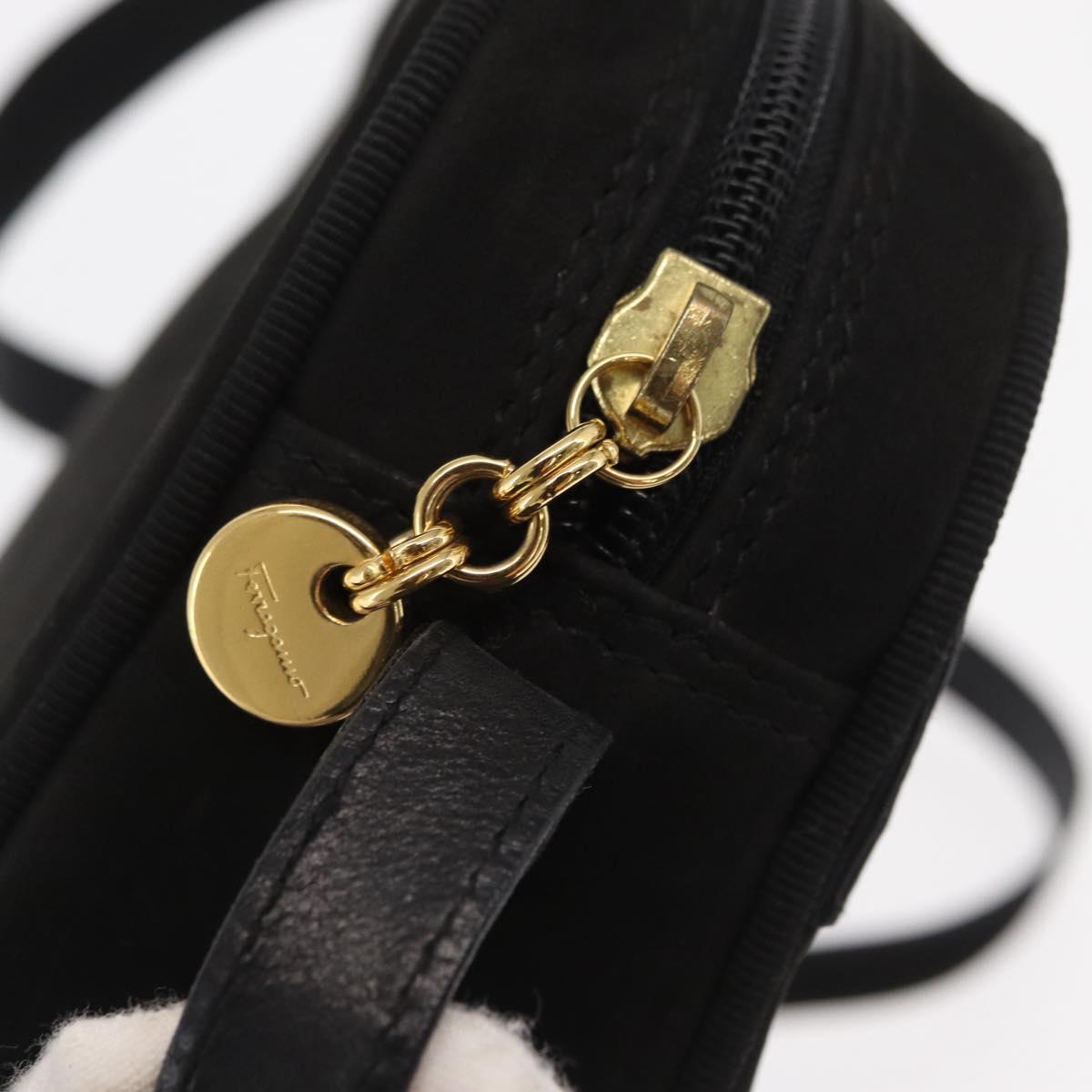Salvatore Ferragamo Vala Shoulder Bag Suede Black Gold Auth BA10372