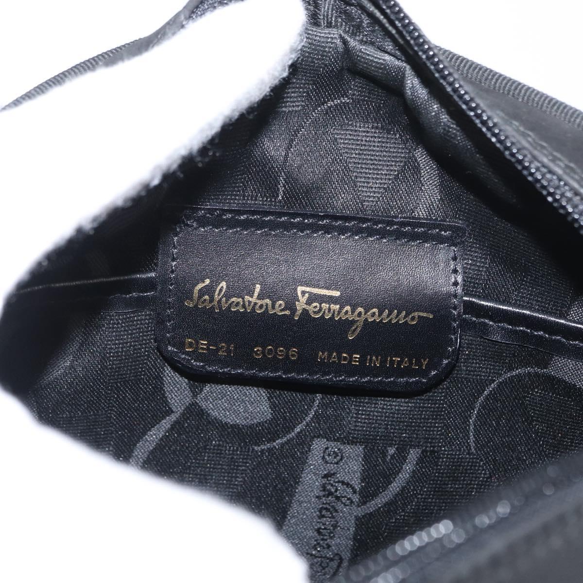 Salvatore Ferragamo Vala Shoulder Bag Suede Black Gold Auth BA10372