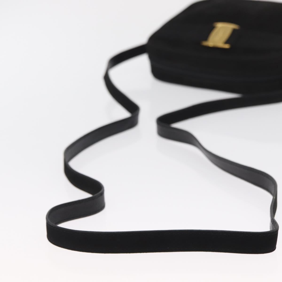 Salvatore Ferragamo Vala Shoulder Bag Suede Black Gold Auth BA10372