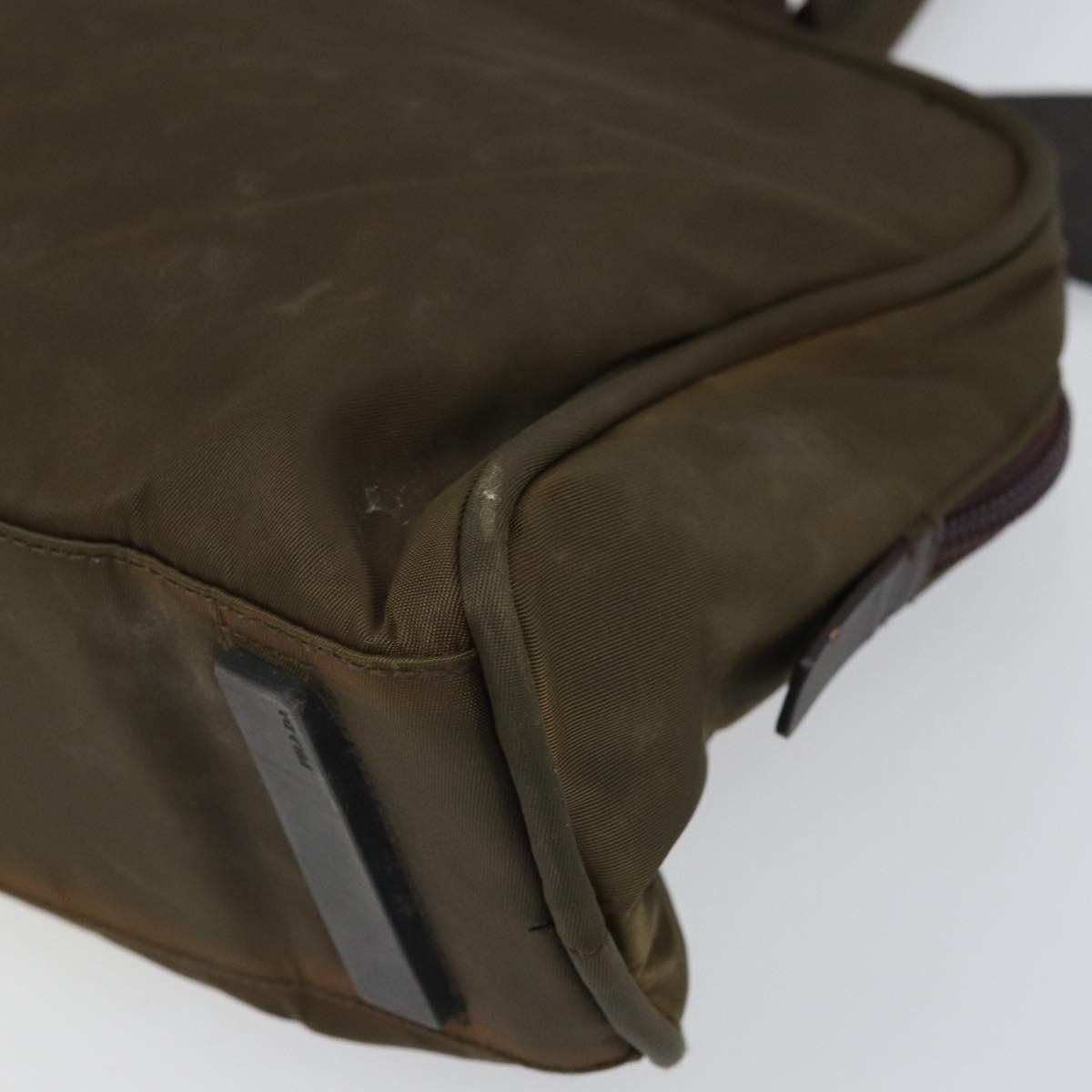PRADA Hand Bag Nylon Khaki Silver Auth BA10374
