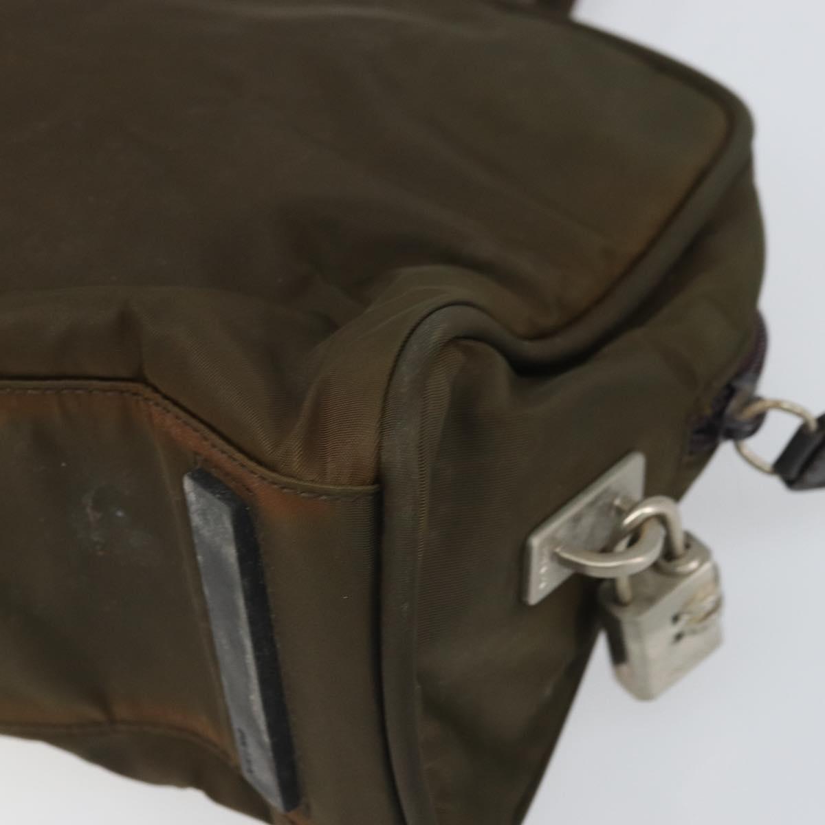 PRADA Hand Bag Nylon Khaki Silver Auth BA10374