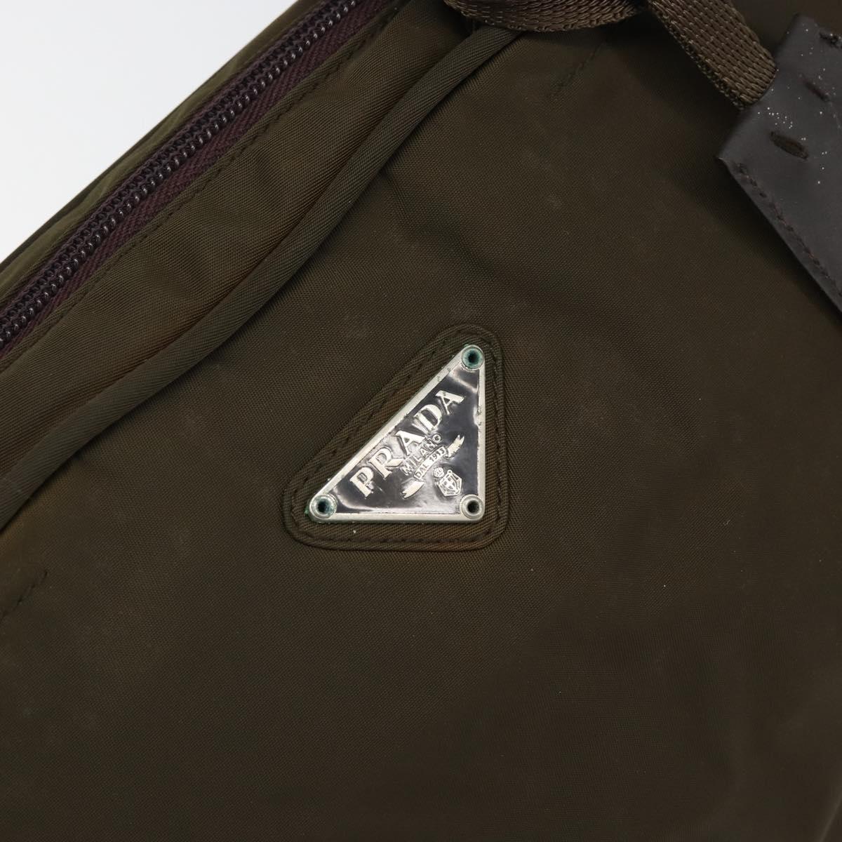 PRADA Hand Bag Nylon Khaki Silver Auth BA10374