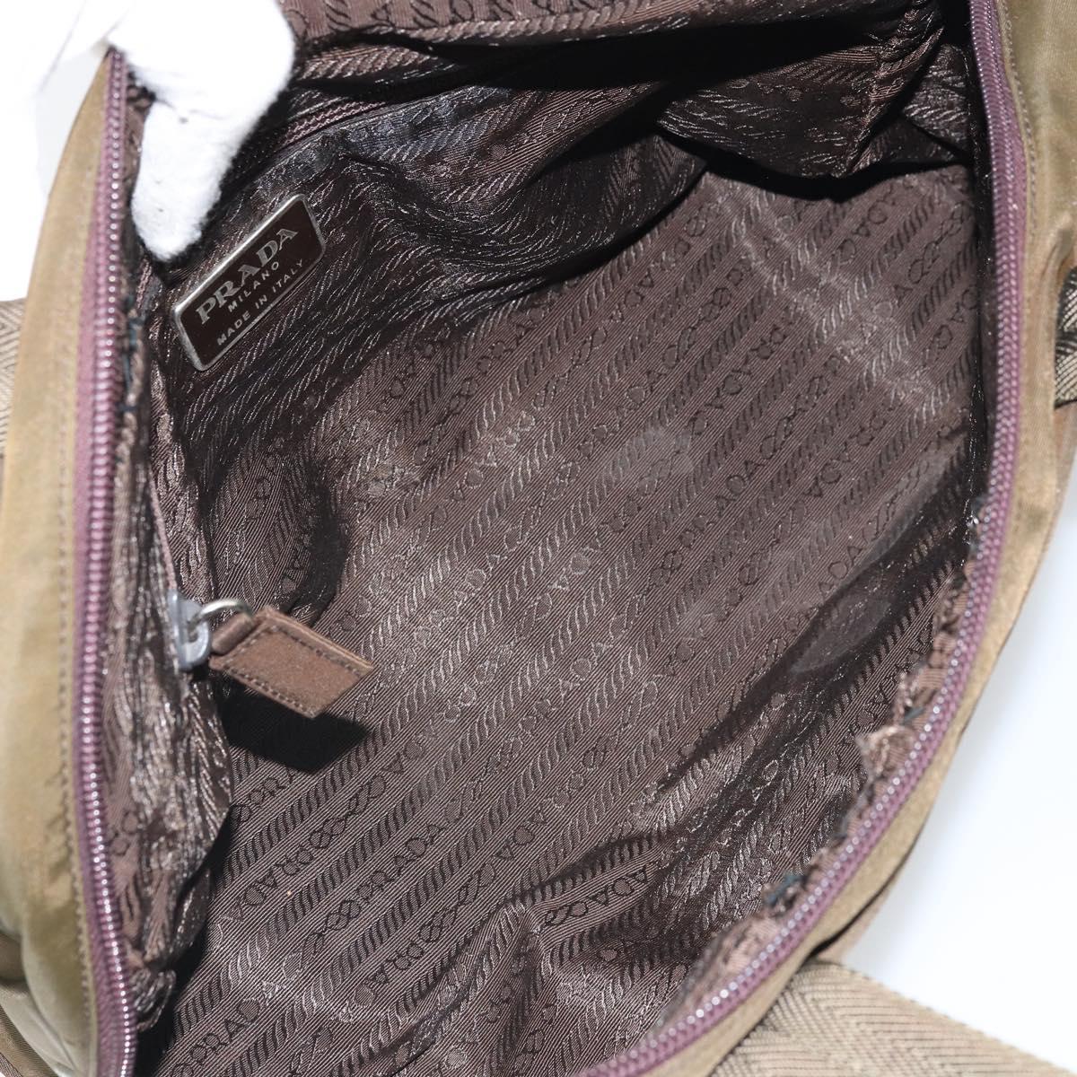 PRADA Hand Bag Nylon Khaki Silver Auth BA10374