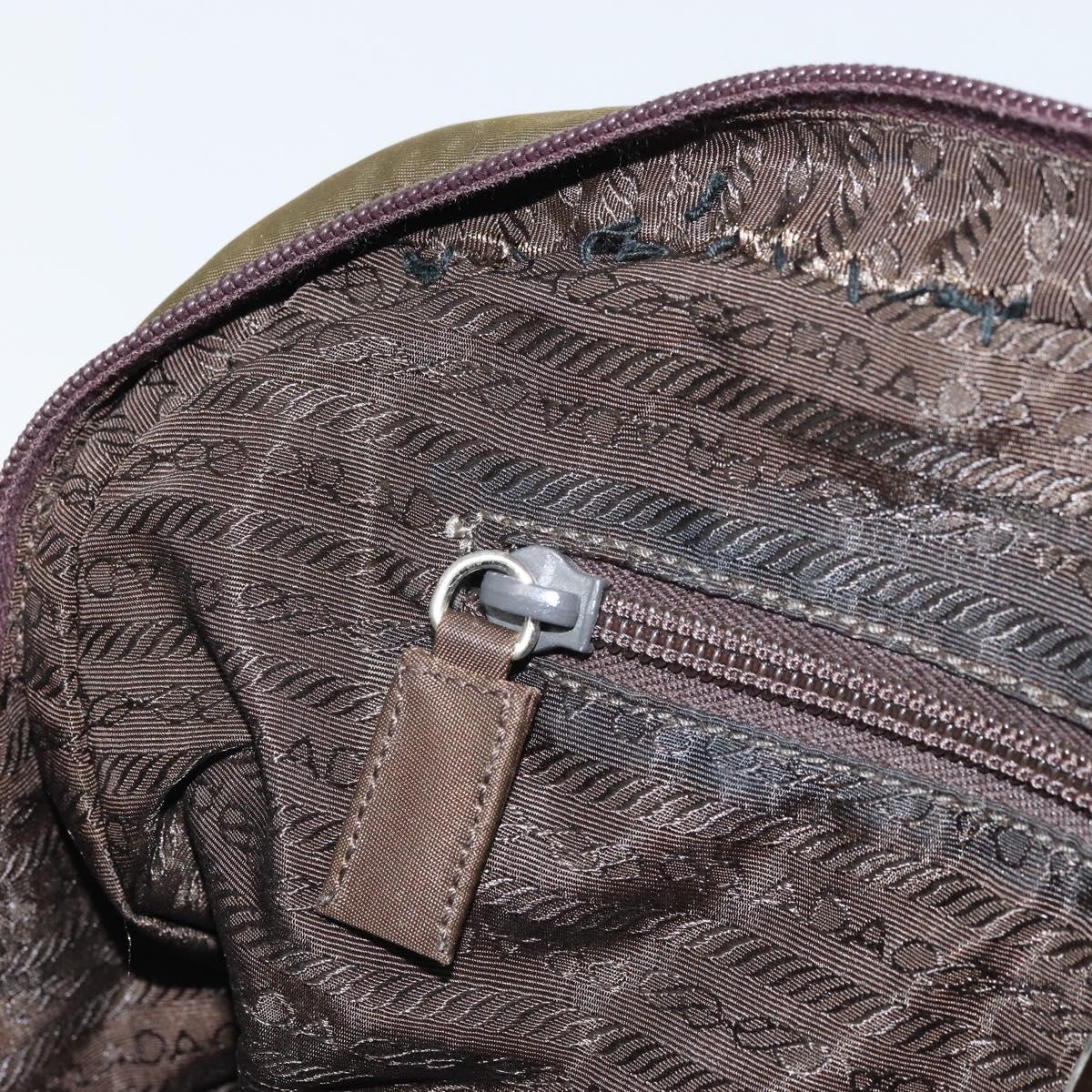 PRADA Hand Bag Nylon Khaki Silver Auth BA10374