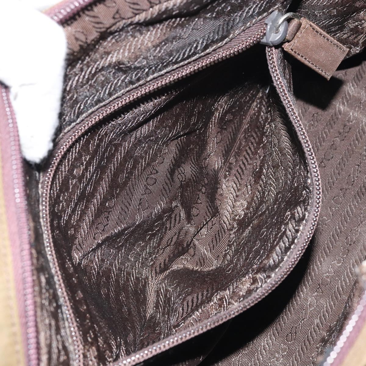 PRADA Hand Bag Nylon Khaki Silver Auth BA10374