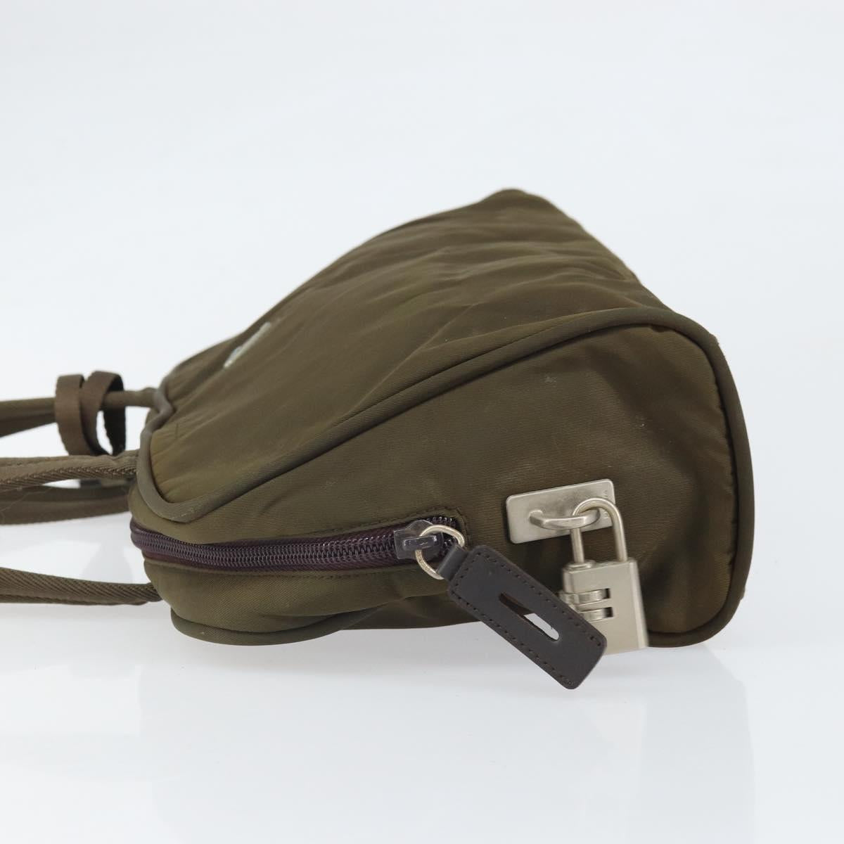 PRADA Hand Bag Nylon Khaki Silver Auth BA10374